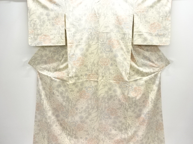 未使用品　花模様織出し塩沢紬着物